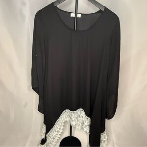 Elegant Black Lace Hem Women's Top